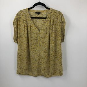 Land's End Plus Yellow Ditsy Print V-Neck Blouse
